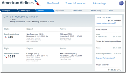 SFO-ORD $126 AA Nov6-7