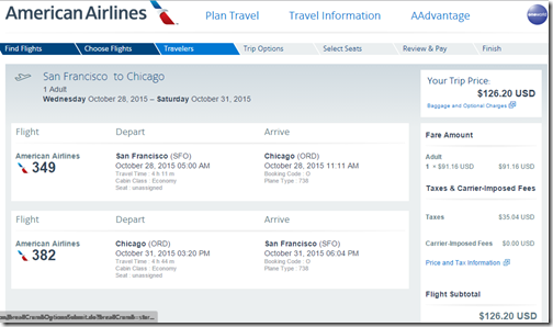 SFO-ORD $126 Oct 28-31