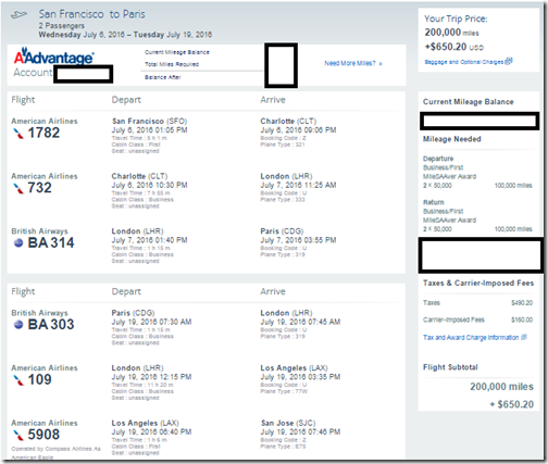 AAdvantage SFO-CDG July 6-19