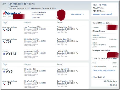 AAdvantage SFO-HEL 40K $61 Dec 3-9
