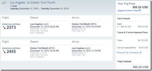 LAX-DFW $80.20 AA Dec 12-15