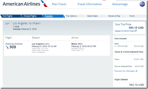 LAX-MIA $93.10ow Feb 9