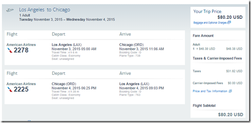 LAX-ORD $80 rt AA Nov3-4