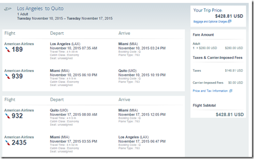 LAX-UIO $429 AA Nov 10-17-2015