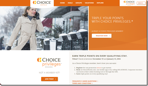 Choice Privileges 3x promo Nov 19-Jan15