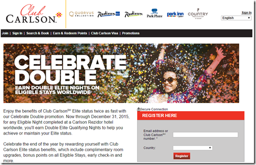 Club Carlson Double Elite Nights Nov2-Dec31-2015