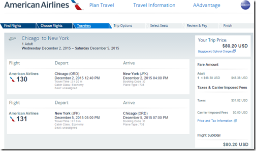 ORD-JFK $80 AA Dec 2-5