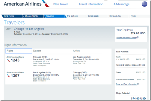 ORD-LAX $75 AA Dec 5 same day return