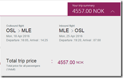 OSL-MLE Qatar 4557NOK