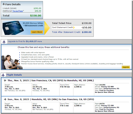 SFO-HNL $338 UA Nov 5-8