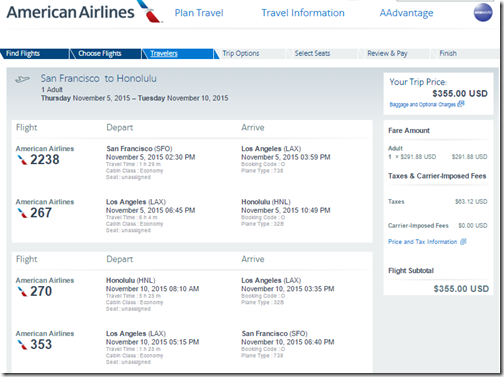 SFO-HNL AA $355 Nov5-10