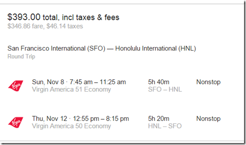 SFO-HNL VX $393 Nov8-12