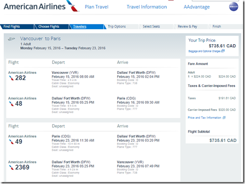 YVR-CDG $564USD AA Feb15-23