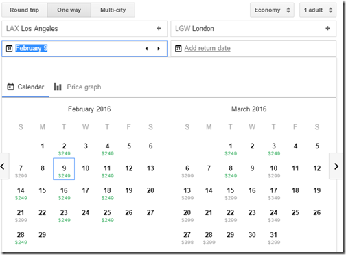 LAX-lGW Google Flights Norwegian $249 Feb-Mar16