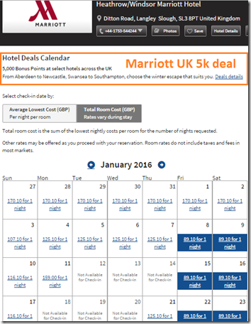 Marriott LHR Slough rate calendar