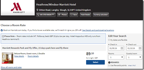 Marriott LHR-Windsor Sat Jan 10 89GBP