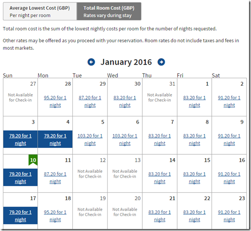 Marriott MAN Airport rate calendar Jan16
