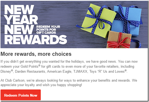 Club Carlson retail gift cards