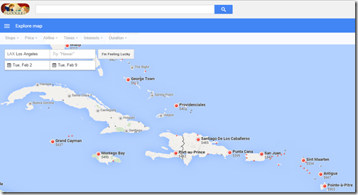 Google Flights Caribbean LAX Feb2-9