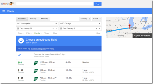 Google Flights LAX-ORD $98