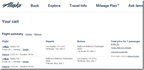 LAX-BWI $186.20 AS Mar3-7