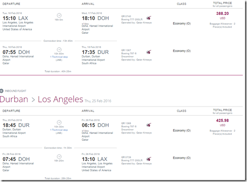 LAX-DUR $815 Qatar Feb16