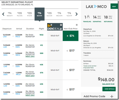 LAX-MCO Frontier May 14-18 $148