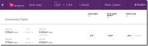 LGA-LAX Jan 27 $74ow VX