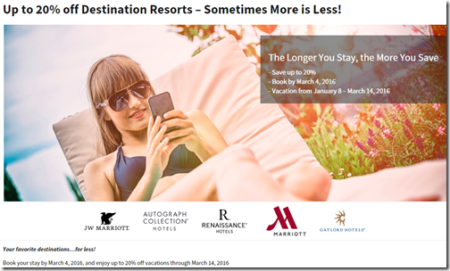 Marriott Resorts More is Less 20% off resorts Jan16