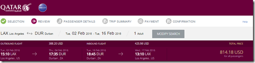 Qatar LAX-DUR $815