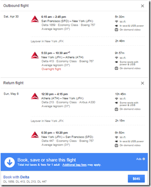 SFO-ATH DL $645