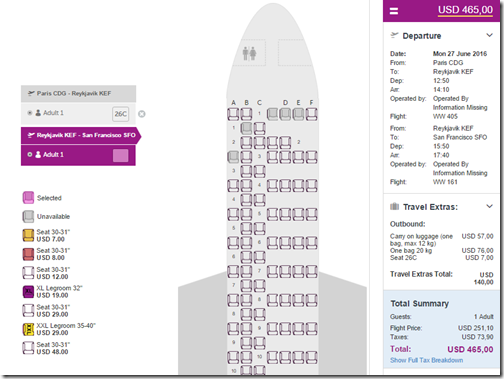 WOW Air CDG-LAX with bags and seats