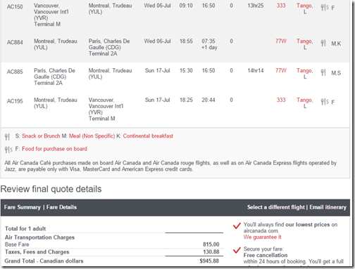 YVR-CDG AC $946CAD July 6-17