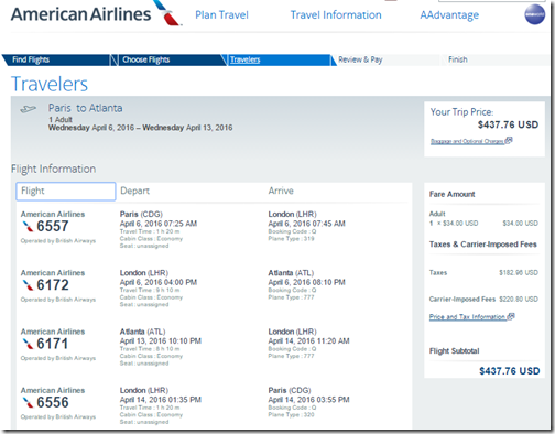 CDG-ATL $438 AA Apr6-13