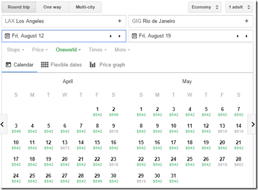 Google Flights LAX-GIG $542 Apr-May16