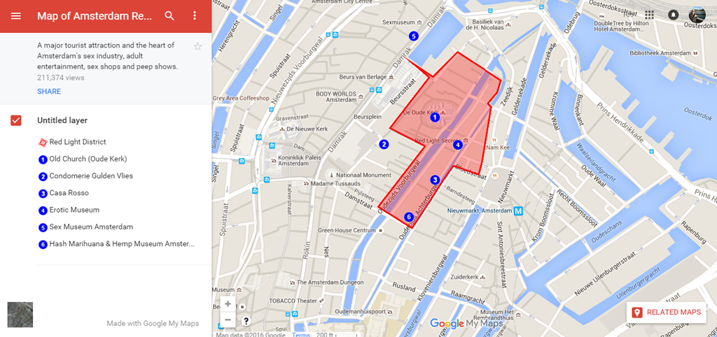 Amsterdam Centraal Station To Red Light District Walking Map. 