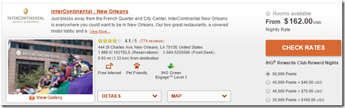 InterContinental New Orleans $100 for 15K points