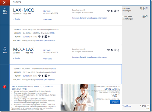 LAX-MCO $194 DL Mar5-11