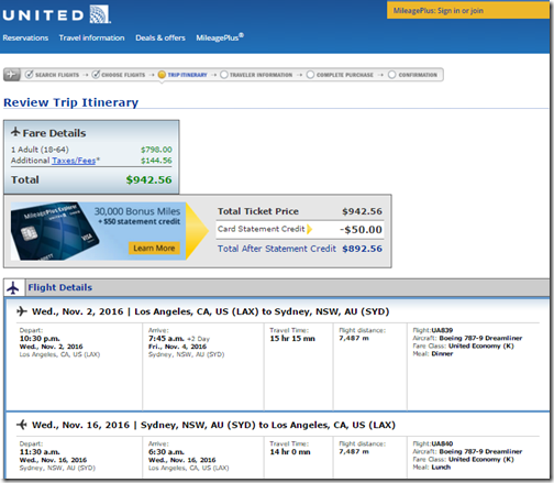 LAX-SYD UA $943 Nov2-16