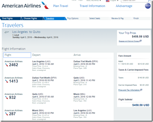 LAX-UIO AA $459 Apr3-6