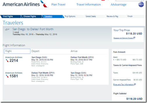 SAn-DFW $118 AA May10-12