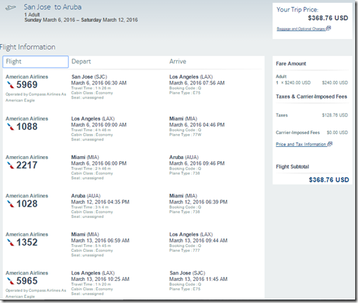 SJC-AUA $369 AA Mar6-12