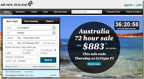 Air New Zealand Australia sale Mar16