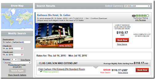 Club Carlson 4-for-2 St Gallen CH $110 Jul16