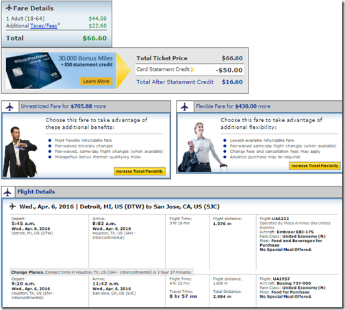 DTW-SJC $67 UA Apr6