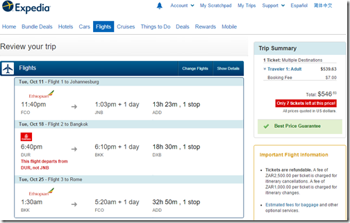 FCO-JNB-Bkk Etihad $547