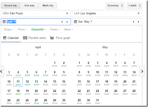 GRU-LAX Google Flights $350 Apr-May16