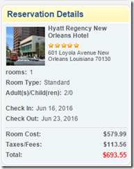 Hyatt Regency LMT total price $693