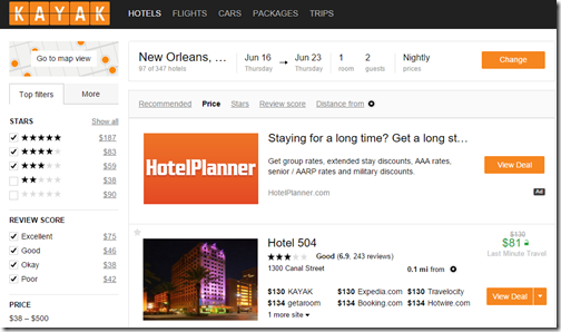 Kayak.com NO filters