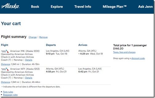 LAX-ATL AS Tclass Oct 19-21